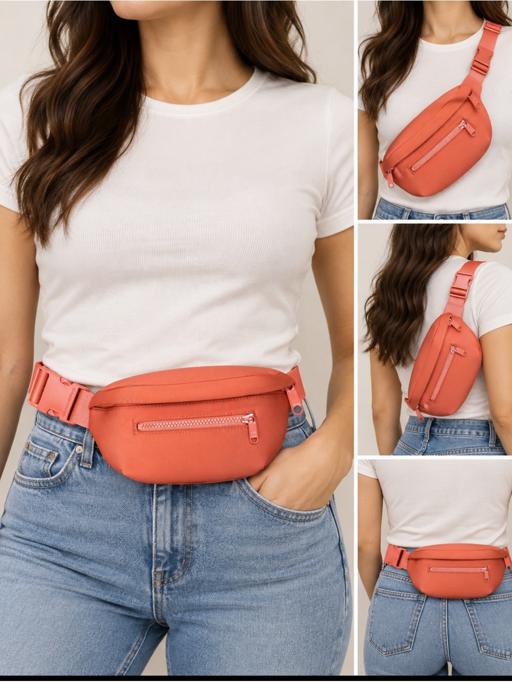 Dagne Dover Coral Belt Bag with Front Zip Pocket